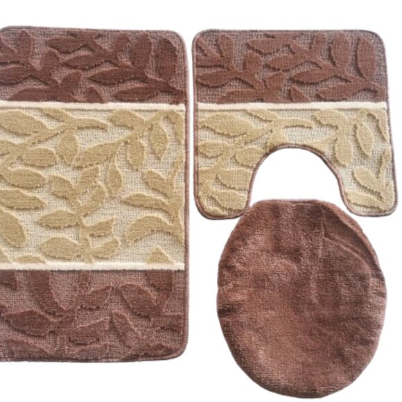 Madison 3 Piece Bathroom Rug Set, Bathroom Rug, Contour Rug & Lid Cover Brown - Picture 5 of 5
